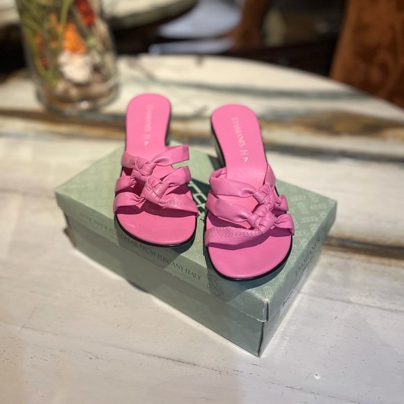 DAMIANI'S Italy Sandals Shoes Platform Wedge Heels Double Knotted Pink Sz 7 - Picture 6 of 9